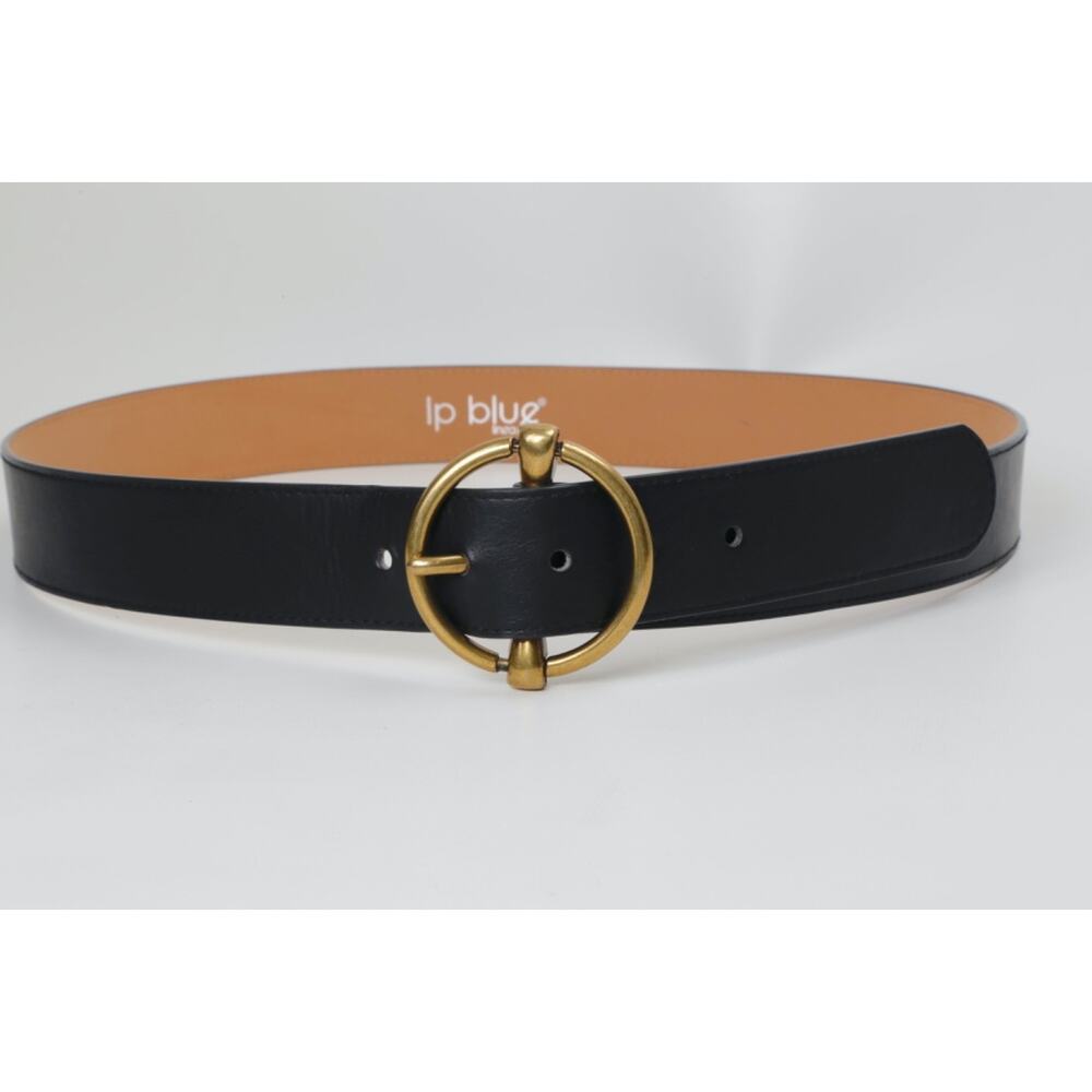 LP Blue Linea Pelle Belt Black Faux Leather Grommet Eyelet Brass Size XL